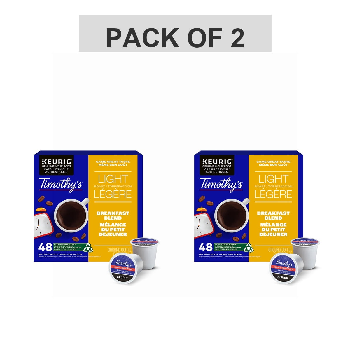 Bundle of 2 - Timothy's Certified Breakfast Blend K-Cup Pods for Keurig Coffee Makers, Box of 48 48 count (Pack of 1)