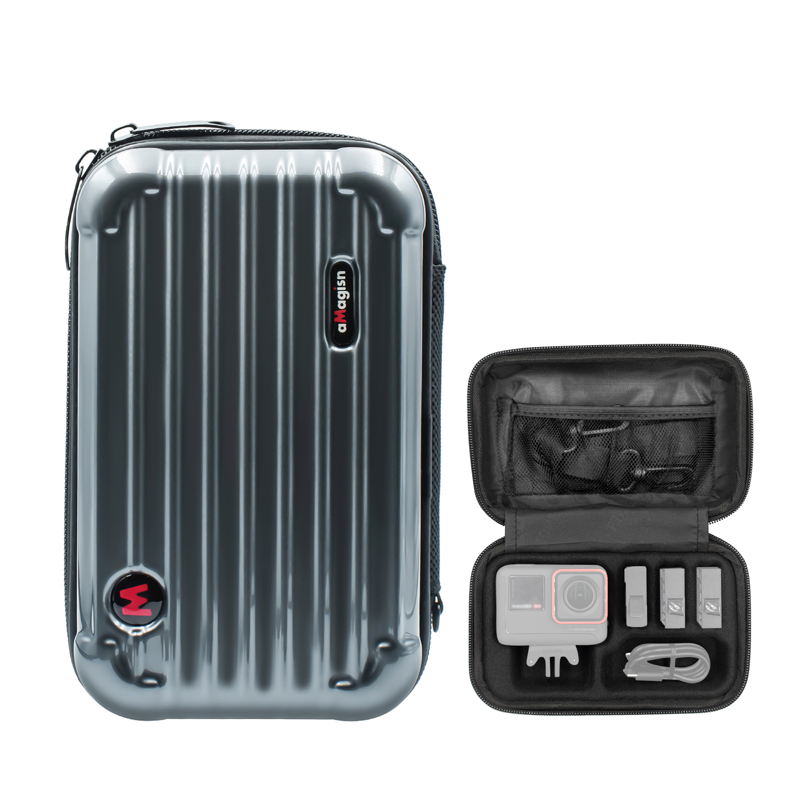 aMagisn AC03 Étui pour Appareil Photo de Sport Sac de Rangement Portable pour Appareil Photo avec Design Semi-Ouvert Organisateur Intérieur Détachable Sac de Protection avec Sangles Compatible avec Insta 360 Ace