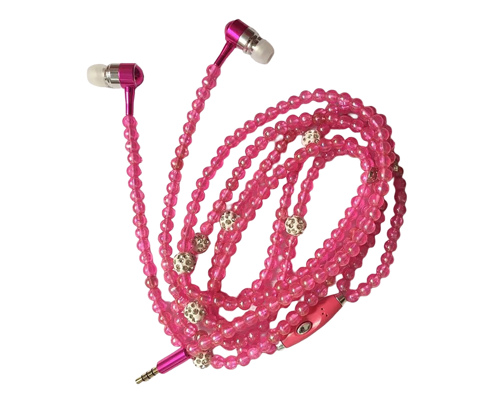 Necklace Earbuds Volume Control Tangle-Free Cord ABS Wired In-Ear Bass Earbuds 3.5mm Headphones Birthday Gift-Rose Red
