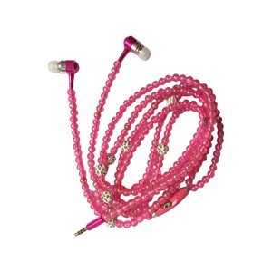Necklace Earbuds Volume Control Tangle-Free Cord ABS Wired In-Ear Bass Earbuds 3.5mm Headphones Birthday Gift-Rose Red