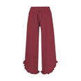 thumbnail image 3 of Plebaso Womens Wide Leg Pants Ruffle Hem Flowy Palazzo Pants Drawstring Casual Plain Vacation Beach Pants, 3 of 4