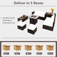 thumbnail image 4 of Topbuy 9 Pieces Outdoor Patio Furniture Set with 30" Propane Fire Pit Table Outdoor PE Wicker Space-Saving Sectional Sofa Set with Storage Box and Cushions Gray, 4 of 10