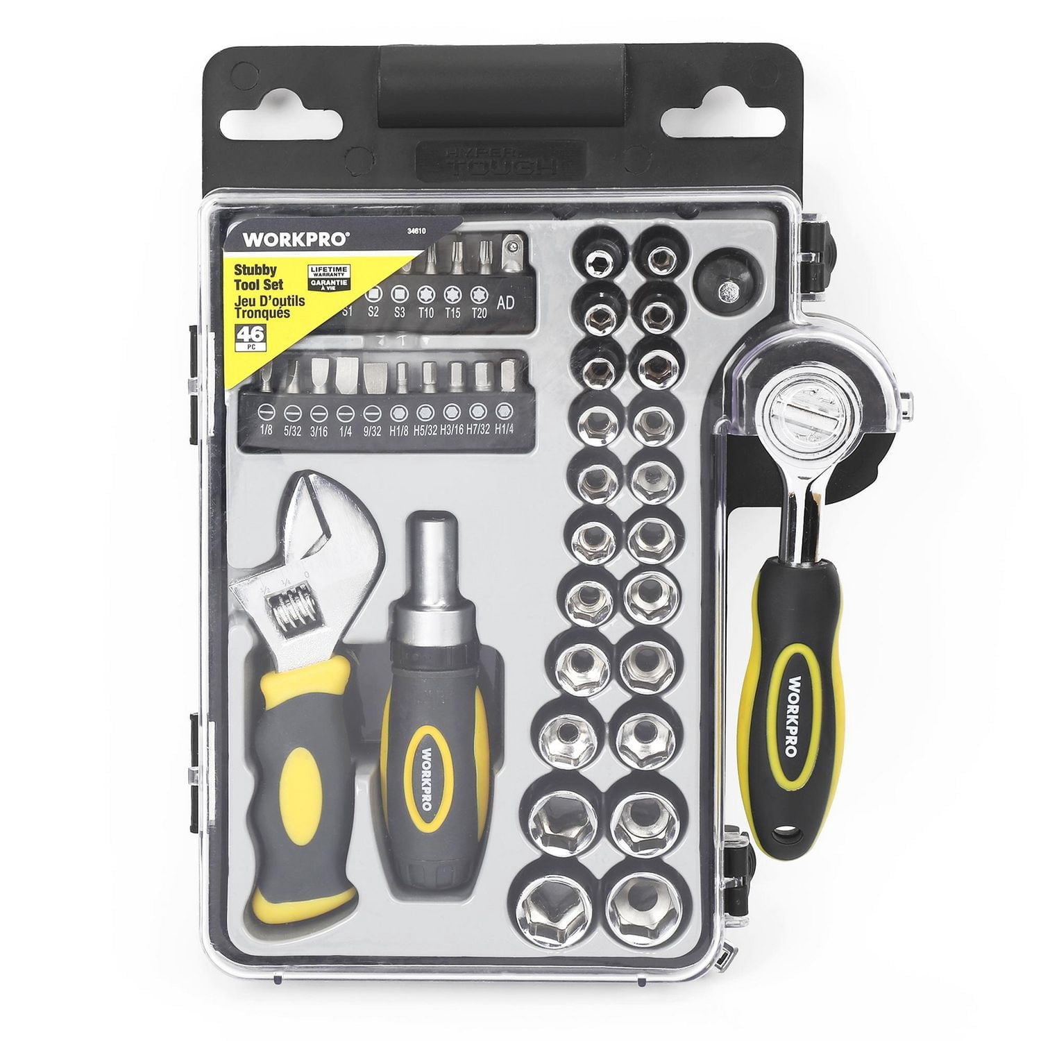 Workpro Stubby Tool Set - 46 Piece,Socket Ratchet Wrench Set,Clear Lid Case