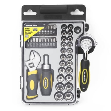 Workpro Stubby Tool Set - 46 pièces, jeu de clé à cliquet à douille, couvercle transparent