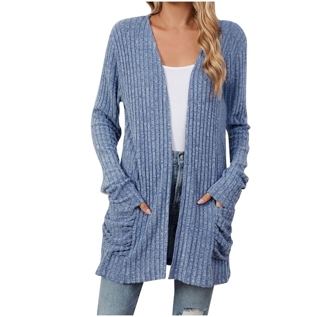 Yuyuzo Cardigan for Women 2024 Fall Ribbed Knit Sweater Open Front Long Sleeve Outwear with Pockets