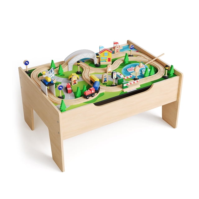 Kids Train Table with 3 Storage Containers, Tracks, Train, Railway, City, Train Game and Table, Gift for Toddlers and Girls from 3 Years, 78/84 Pieces