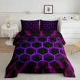 thumbnail image 1 of Erosebridal Chic Honeycomb Bedding Queen Comforter Set, Purple Down Comforter, Abstract Geometry Decor, Reversible 3-Piece, 1 of 8