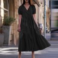 thumbnail image 1 of Lenago Robes d'Été Grande Taille pour Femmes Mode Féminine Col en V Manches Courtes Amples Robe Mi-Mollet Longue Robe de Soirée Plage en Liquidation, 1 of 8