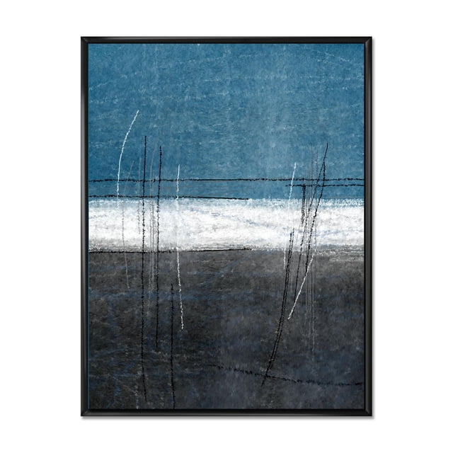 Designart Art Abstrait Teal Meets Grey, Cadre Flottant Art Mural avec Bandes Horizontales de Sarcelle, Gris et Blanc sur Toile de Coton Enveloppée pour Galerie, Accentué de Fines Lignes Verticales Noires et Blanches, Tendu sur un sous-Cadre en Bois de 1 Po dans un Cadre Flottant Noir, Prêt à Accrocher.