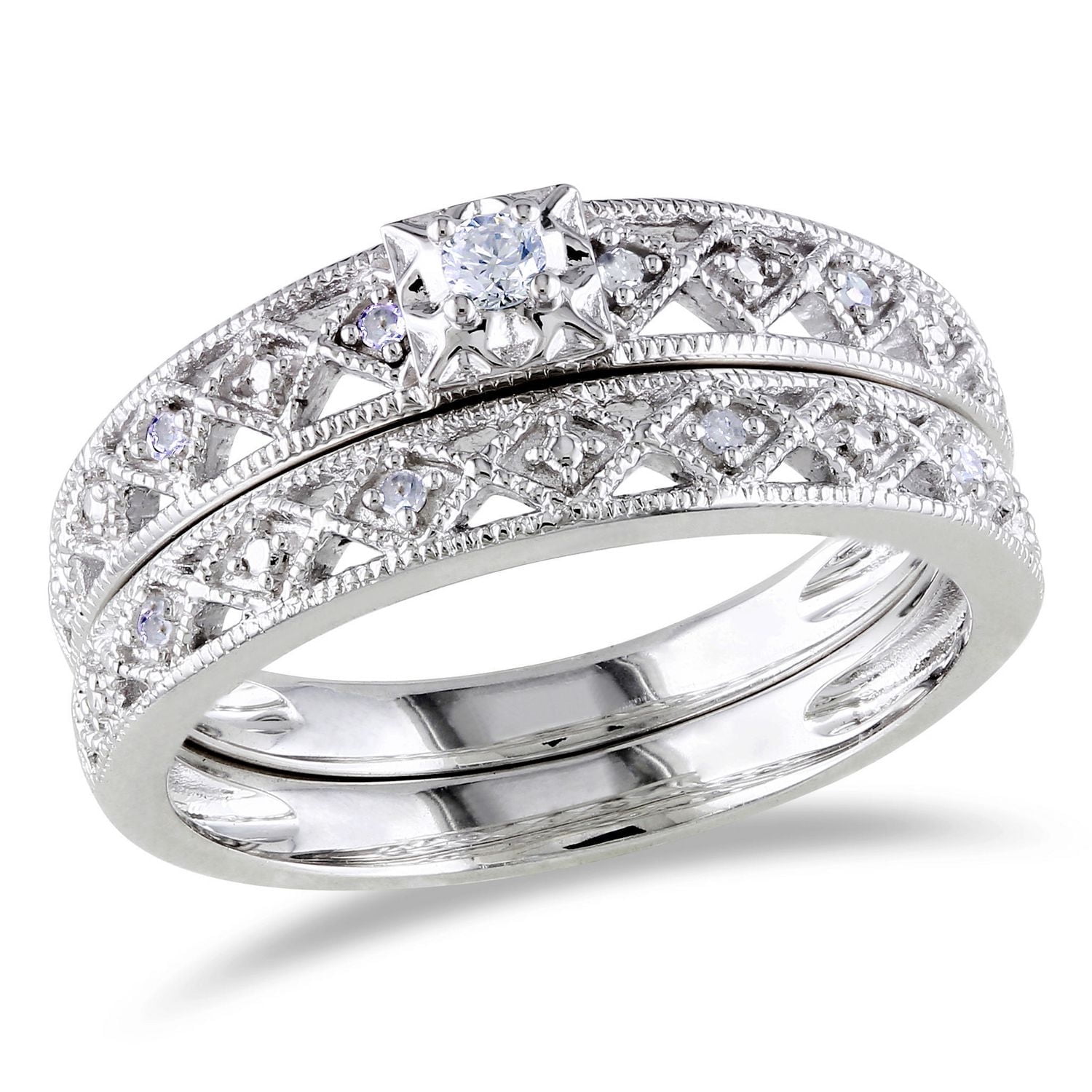 Ensemble nuptial Miabella avec 0.10 carat de diamant en argent sterling