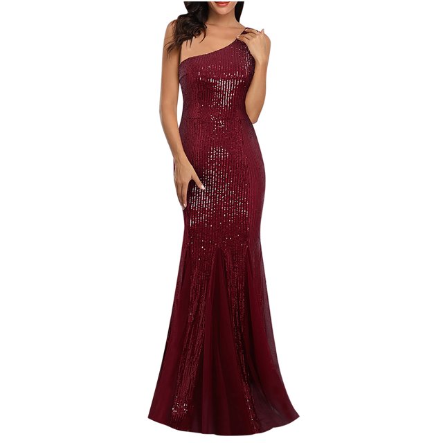 EGNMCR Robe à Paillettes à une Épaule pour Femme Automne Couleur Unie Sans Manches Ajustée Cocktail Formelle Robe Moulante Corset Tendance Bal Fête Soirée Maxi Robes