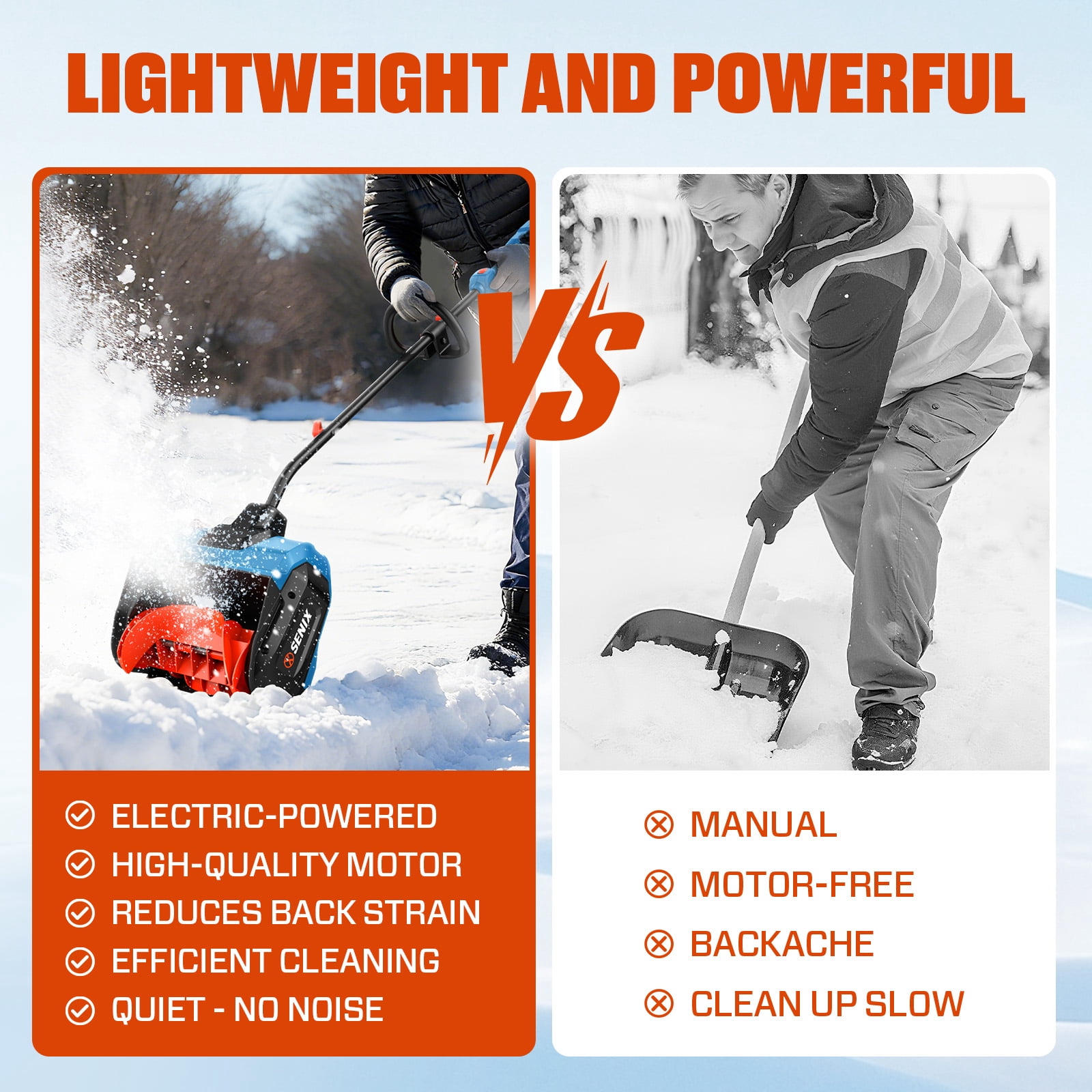 SENIX 40V 13-inch Cordless Snow Shovel w/2 x 4Ah Batteries