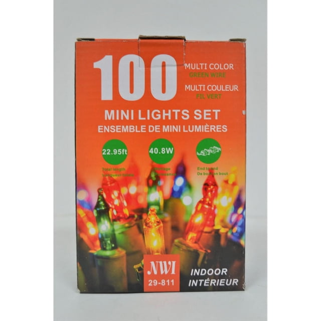 Ensemble de Mini Lumières d'Intérieur de 100 L (Ampoules Multiples) - Ensemble de 2 Comprenant 100 Mini Lumières Multicolores sur Fil Vert, Longueur de 22,95 Pi, 40,8 watts, Conçu pour une Utilisation Intérieure avec des Connecteurs de Bout en Bout, Idéal pour la Déco de Noël et l'Éclairage des Fêtes Intérieur.