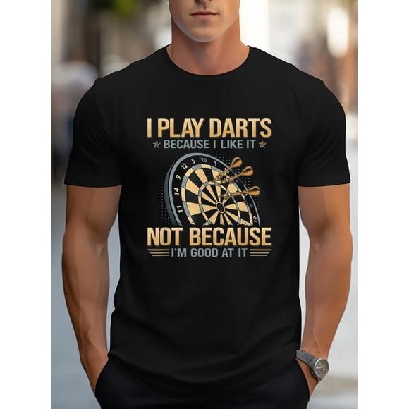 Men'S Black Casual Darts Lovers T ShirtI Play Darts Because I Like It Pattern With Dart Board Design