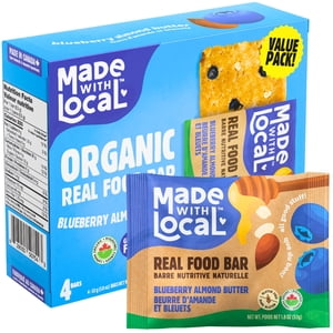 Made with Local Blueberry Almond Barres d'énergie biologique au beurre (organique, sans gluten, non-OGM, 7g Protéines, ingrédients simples, Made au Canada), 4-Pack (212 g)