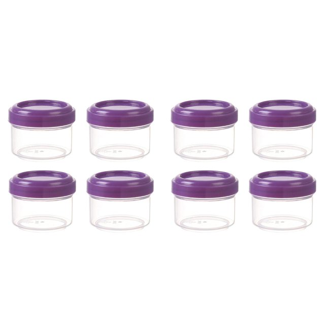 (2-Pack) Rinsvye 4Pcs Mini Clear Plastic Species Organizer Jars with Leakproof Lids Smell Proof Stash Jar Round Clear Container 35Ml Refillable Storage Containers for Home and Kitchen Organizing