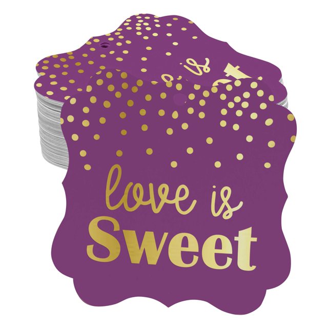 Inkdotpot Pack Of 50 Love Is Sweet Wedding Paper Tags DIY Craft Bracket Shape Real Gold Foil Hang Tags