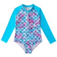 thumbnail image 2 of Kid Girls Swimsuit Rash Guard Flower Graphic Printed Long Sleeve Sun Protection Bathing Suit 8-9 Years, 2 of 3