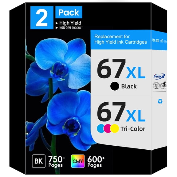 67XL 67 Cartouches d'Encre Compatibles pour HP 67 Cartouche d'Encre pour Imprimantes HP DeskJet Série 2700 Envy 6000 6055 6055e (Noir, Tricolore)