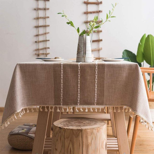 Nappe à Franges en Coton Lin Lourd Anti-Poussière pour Décoration de Table de Cuisine