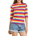 thumbnail image 1 of INSPIRE CHIC T-Shirt pour Femme à Manches au Coude, Col Rond, Coupe Ajustée, Basique, Décontracté, Imprimé, S Multicolore, 1 of 8