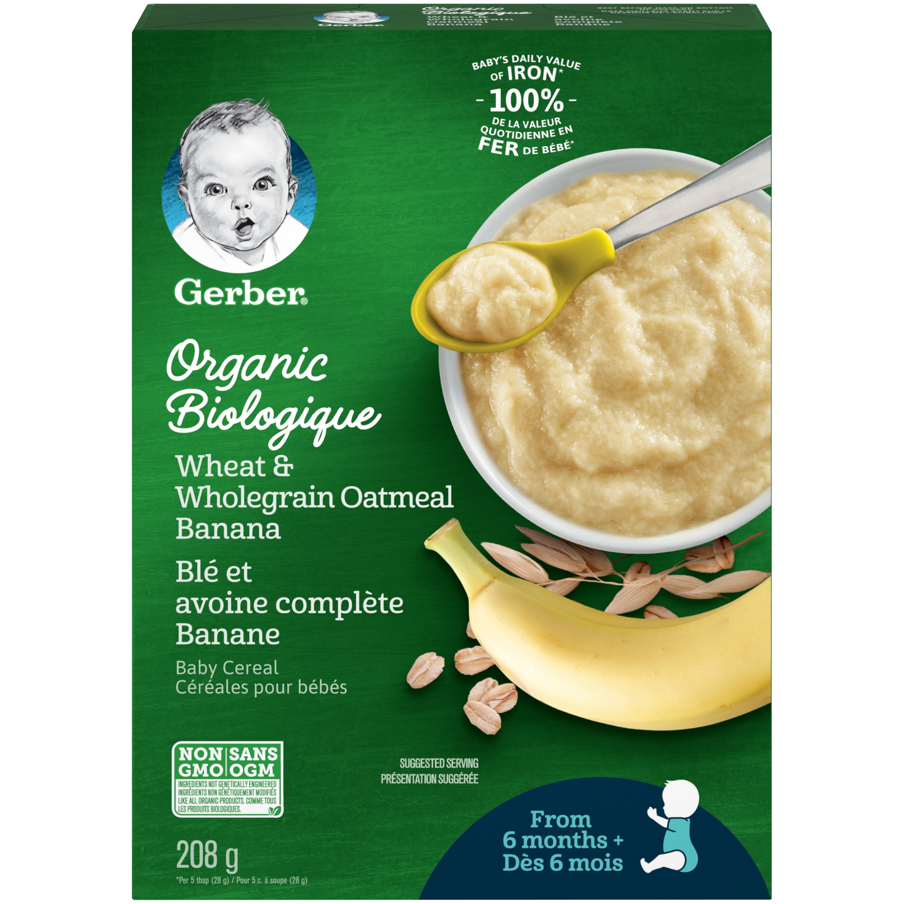 GERBER Biologique Blé Et Avoine Entière Banane Cér. Pour Bébés
