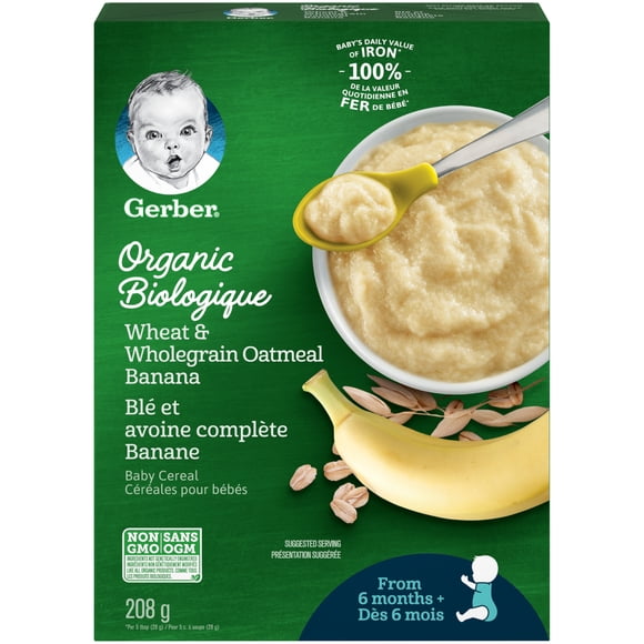 GERBER Organic Wheat & Wholegrain Oat Banana, Baby Cereal