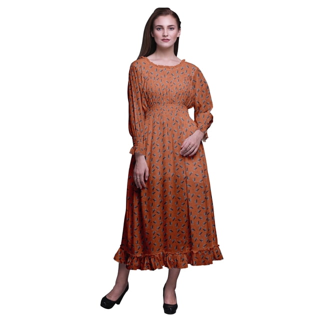 Bimba Feuilles Femmes Coton Smocké Boho Renaissance Longue à Volants Maxi-Robe-Xxx-Grand