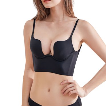 FhsagQ Bra Bras for Women Set Cute Women's Low Back Bra Wire U Shaped Backless Bra Convertible Spaghetti Strap Seamless Sleeping Bralette Womens Bras Black Thong Black 80D