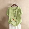 thumbnail image 2 of CHOK Plus Hauts pour Femmes Chic Décontracté Coton Lin Grande Taille Col Rond Tuniques pour Femmes Imprimé Floral Bouton T-Shirt Basique T-Shirts pour Femmes Manches Courtes Chemisiers d'Été Tendance, 2 of 3