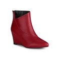 thumbnail image 1 of Allegra K Bottines à Talon Compensé à Bout Pointu avec Fermeture Éclair pour Femmes Rouge 7, 1 of 5