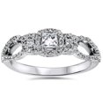 thumbnail image 1 of 1/2ct Princess Cut Diamond 3 Stone Halo Ring 10K White Gold, 1 of 4