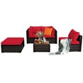 thumbnail image 1 of Patiojoy Ensemble de Conversation Sectionnel de Patio Extérieur en Rotin Osier de 5 Pcs avec Coussins Rouges, 1 of 6