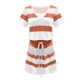 thumbnail image 4 of UPPADA Robes Décontractées à Rayures pour Femmes, Manches Courtes, Robe d'Été de Plage, Ligne A, Col en V, Boho, Robe Midi, Taille à Cordon, Robes Soleil avec Poches, Tenue de Plage pour Femmes Orange, TG, 4 of 6