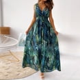 thumbnail image 2 of CEHVOM Women's Fashion Bohemian V-Neck Loose Sleeveless Print Ankle-Length Dress, 2 of 8
