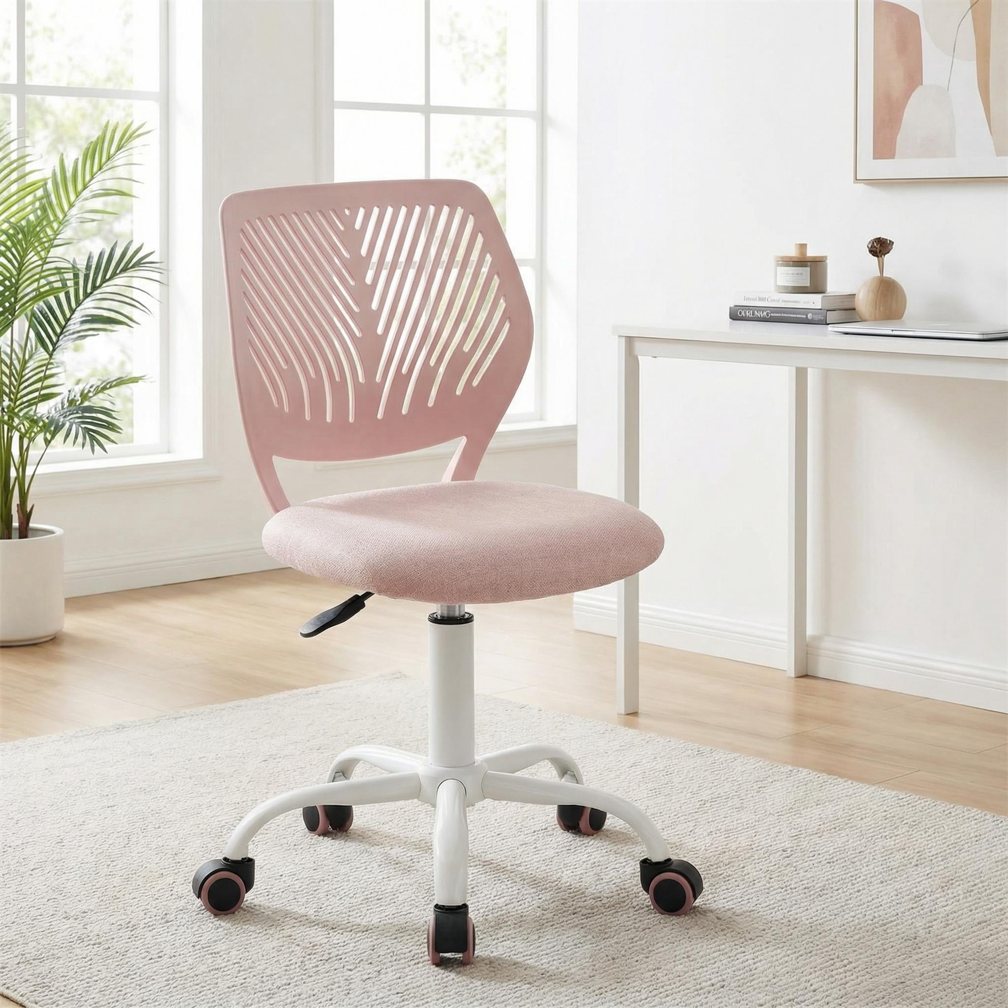 Homy Casa Chaise de bureau rose pour enfant, réglable avec roulettes, siège coussiné et dossier ventilé
