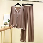 TopLLC Pajama Sets Lounge Sets for Women ,Women'S Sleepwear Women's Pajamas Long Sleeved Casual Thin Style Large Size Can Be Worn Externally With A Chest Pad Home Clothing Set Pajama Sets