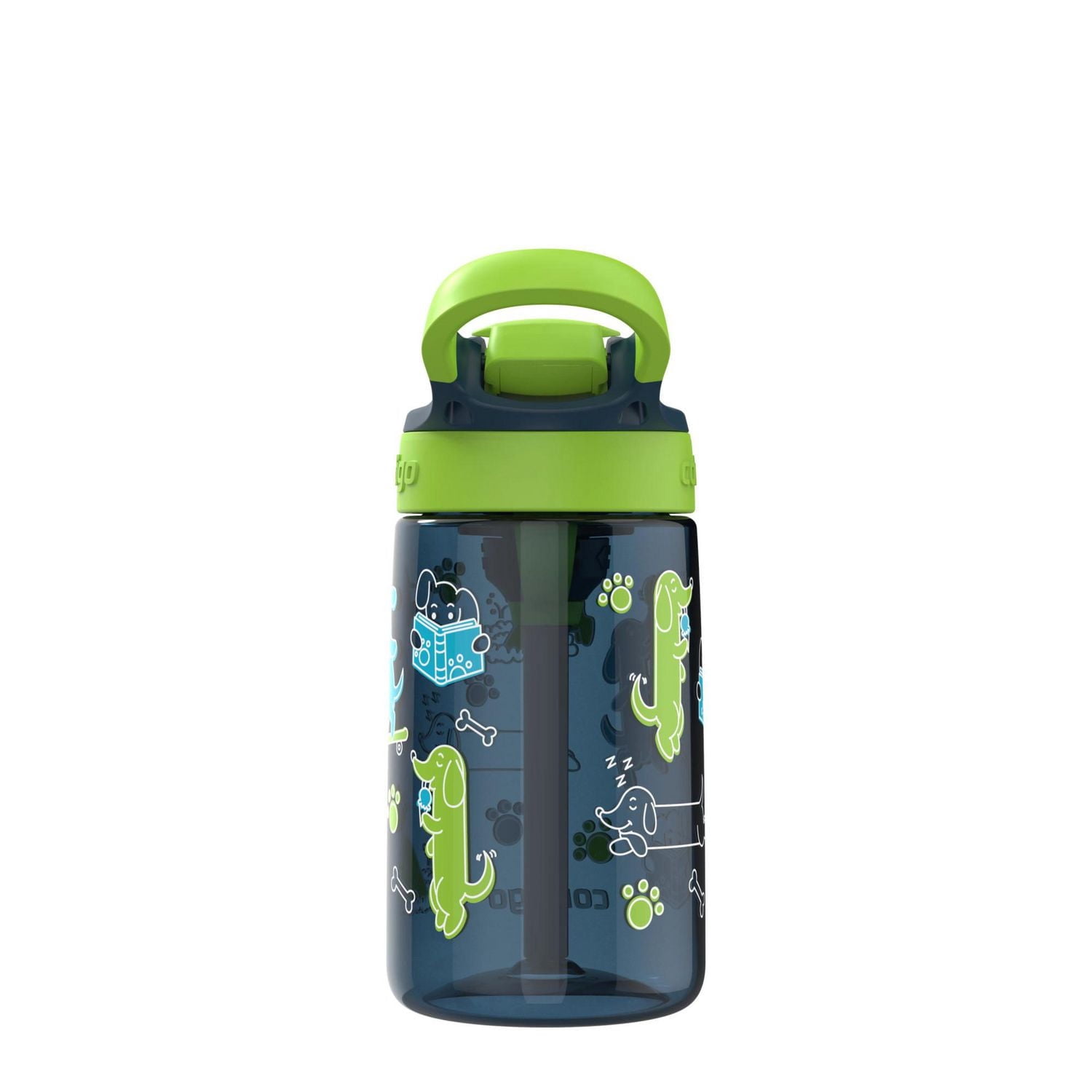 Contigo Kids Aubrey Water Bottle with Autospout Lid, Blueberry Cool Lime with Dogs, BPA-Free