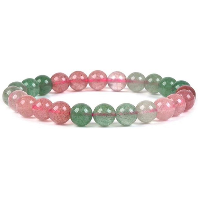 Natural Multi-Color Strawberry Quartz Gemstone 8mm Round Beads Stretch Bracelet 7 Inch Unisex