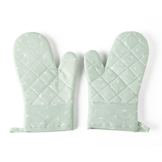 QualitChoice 1 Pair Polyester Oven Glove Heatproof Mitten Kitchen Microwave Oven Mitts Green 1Set
