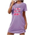 thumbnail image 1 of Jupe de Pyjama Douce pour Femmes Robes de Nuit pour Femmes Robe de Sommeil à Imprimé Cœur Manches Courtes Col Rond Chemise de Nuit Confort Robe de Pyjama Tenue de Nuit T-Shirt Tenue d'Intérieur Robe de Maison Violet TTG, 1 of 5