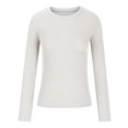 thumbnail image 3 of IROINID Reduced Womens Long Sleeve Tops Fall Stretch Slim Fitted Ribbed T-Shirt Blouse Solid Basic Tops,White, 3 of 5