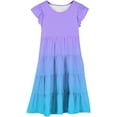 thumbnail image 3 of Robes d'Été pour Filles à Double Couche, Manches Volantées, Robe Fluide Évasée, Robe Midi Décontractée à Dégradé, 3 of 5