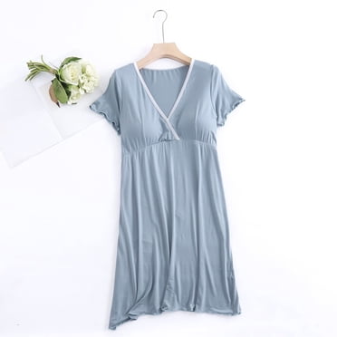 TIMIFIS Robe d'Allaitement pour Maternité T-Shirt Allaitement Col en V Robe Midi Été Couleur Unie Manches Courtes Légère Décontractée Confortable Ample Robe