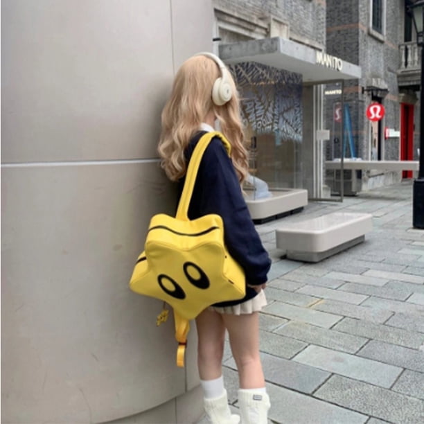 bright yellow leather backpack Medium (Portrait) shine geometric studs Convertible Leather Backpack Purse Yellow