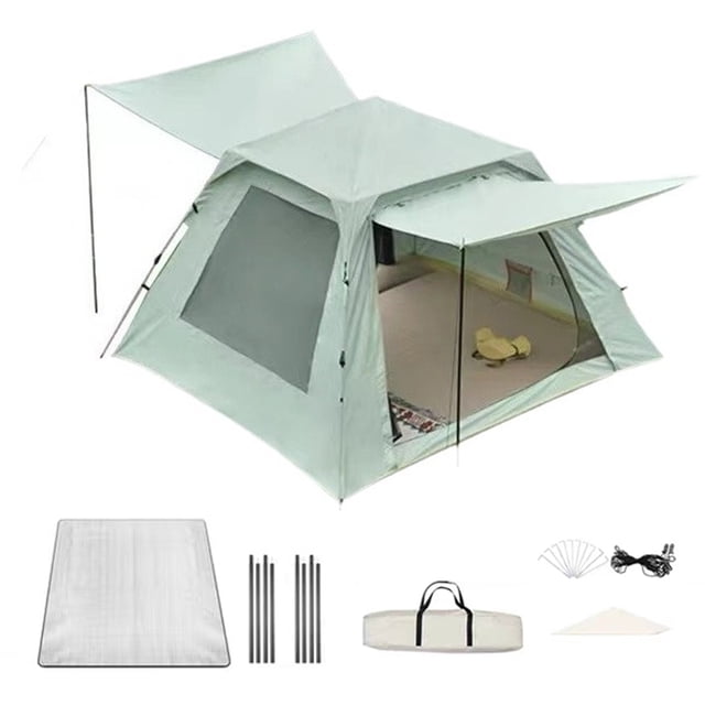 Spacious Automatic Quick-Open Beach Tent for Camping - Waterproof and UV-Resistant, Easy Setup with Mesh Windows and Carrying Bag, Available in Large Size and Light Blue Color