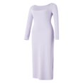 thumbnail image 2 of Women Long Bodycon Dress Solid Color Knitted Ribbed Square Neck Long Sleeve Dress Spring Fall Party Club Skinny Dress, 2 of 9