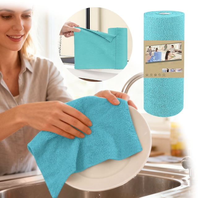 Microfiber Cleaning Cloths Roll 20 Pack for Dry and Wet Use with Cartoon Dish Towels Reusable Paper Towels Tear Cloths Absorbent and Fast Drying for Kitchen Cleaning and Wash Cloths