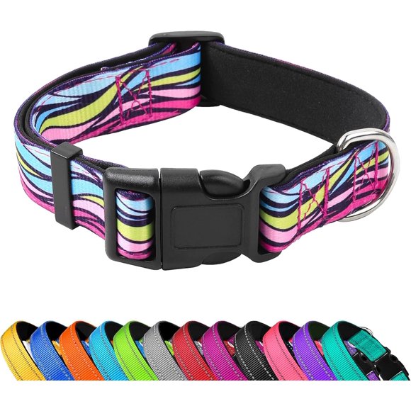 Reflective Dog Collar, Adjustable Soft Neoprene Padded Nylon Pet Collars with Buckle for Puppy and Small Dogs, Cats, Colorful Wave Pattern,XL