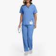 thumbnail image 4 of V Neck Scrubs for Women Set Scrubs Top Drawstring Straight Pants 4 Way Stretch Medical Nursing Uniforms Matching Sets, 4 of 6